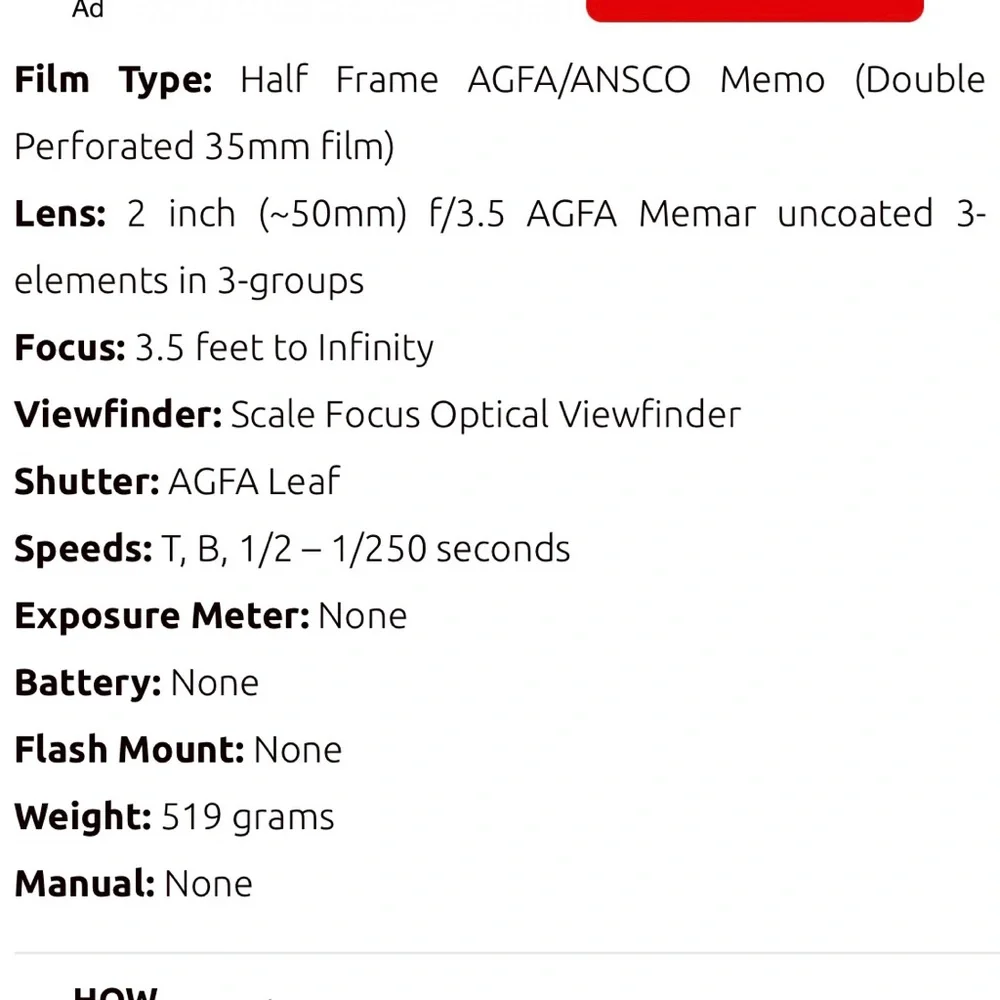 Vintage AGFA Memo Camera